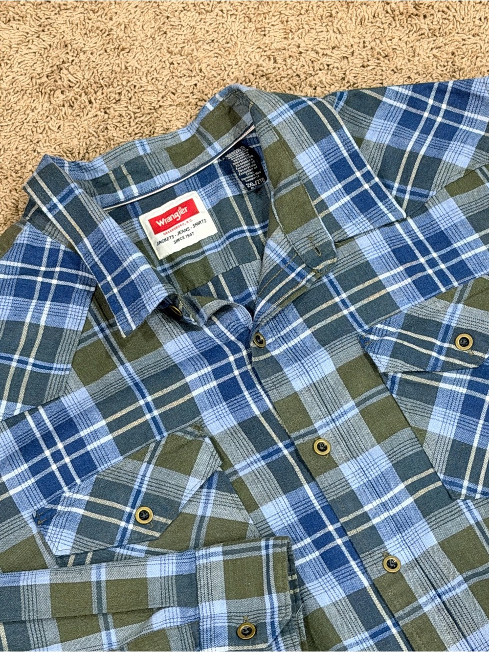 Wrangler Shirt Mens 2XL Button Long Sleeve Shirt Plaid Cotton